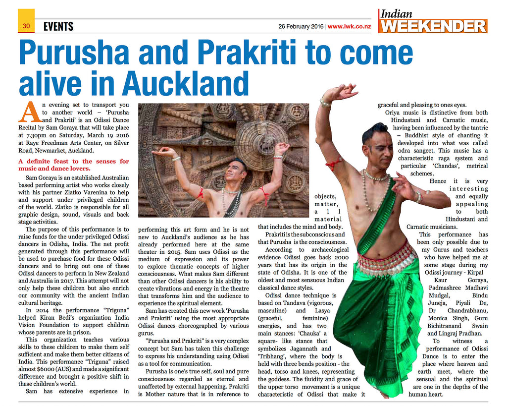 Purusha & Prakriti to come alive in Auckland